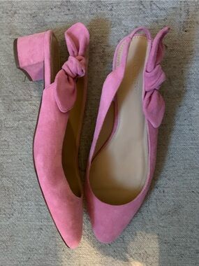 J. Crew Pink Suede Slingback Heels with Bow Detail 10